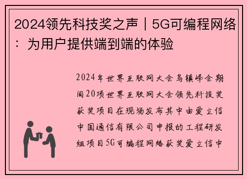 2024领先科技奖之声|5G可编程网络:为用户提供端到端的体验